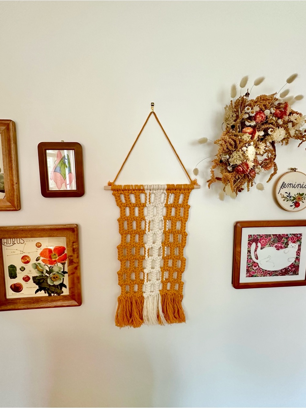 Hand Crafted Mustard and Cream Macrame Wall Hanging